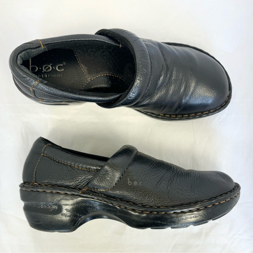 Born BOC Black Leather Slides Mules Womens  Nurse Casual Shoes BC3632 Sz 8.5
